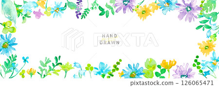 Watercolor painting. Colorful spring petals frame with watercolor touch. Vector illustration of colorful flowers. 126065471