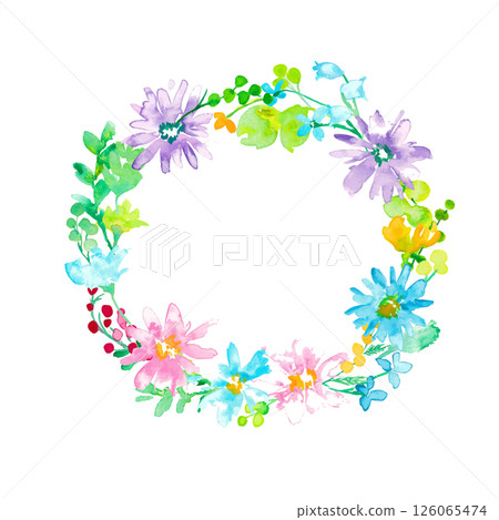 Watercolor painting. Colorful spring petals frame with watercolor touch. Vector illustration of colorful flowers. Watercolor painting. Colorful spring petals frame with watercolor touch. Vector illustration of colorful flowers. 126065474