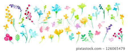 Watercolor painting. Colorful spring petals frame with watercolor touch. Vector illustration of colorful flowers. Watercolor painting. Colorful spring petals frame with watercolor touch. Vector illustration of colorful flowers. 126065479