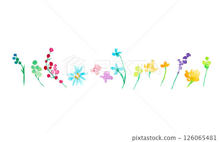 Watercolor painting. Colorful spring petals frame with watercolor touch. Vector illustration of colorful flowers. Watercolor painting. Colorful spring petals frame with watercolor touch. Vector illustration of colorful flowers. 126065481