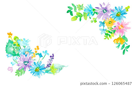 Watercolor painting. Colorful spring petals frame with watercolor touch. Vector illustration of colorful flowers. Watercolor painting. Colorful spring petals frame with watercolor touch. Vector illustration of colorful flowers. 126065487