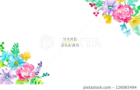 Watercolor painting. Colorful spring petals frame with watercolor touch. Vector illustration of colorful flowers. Watercolor painting. Colorful spring petals frame with watercolor touch. Vector illustration of colorful flowers. 126065494