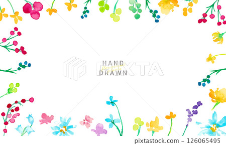 Watercolor painting. Colorful spring petals frame with watercolor touch. Vector illustration of colorful flowers. Watercolor painting. Colorful spring petals frame with watercolor touch. Vector illustration of colorful flowers. 126065495