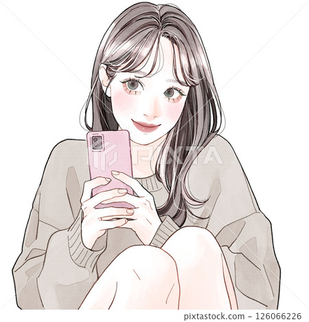 一名幸福的女人拿著智慧型手機 126066226