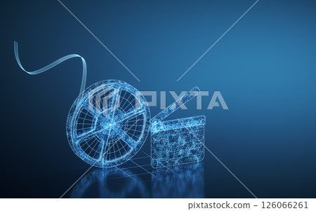 Clapper board with blue background, 3d rendering. Clapper board with blue background, 3d rendering. 126066261