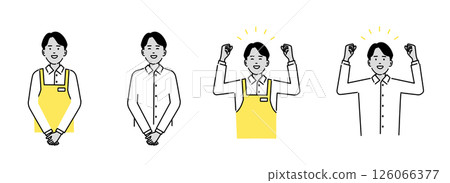 展現年輕外籍員工笑容和熱情的插畫素材(制服、休閒服、握拳) 展現年輕外籍員工笑容和熱情的插畫素材(制服、休閒服、握拳) 126066377