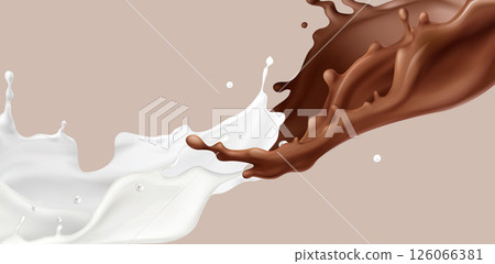 Splashing milk and chocolate liquid waves 126066381