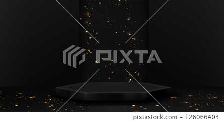 Black podium with gold glitter Black podium with gold glitter 126066403