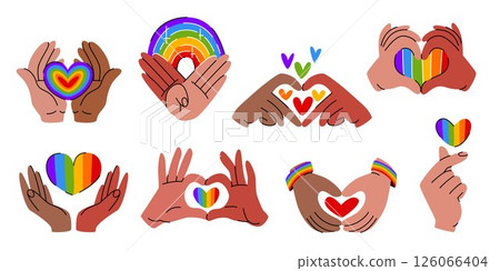 Rainbow heart hands gestures set Rainbow heart hands gestures set 126066404