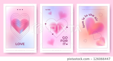 Groovy Valentine Day banners with blurry hearts 126066447