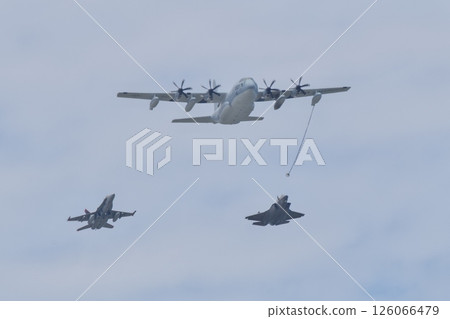 US Marine Corps KC-130J, F/A-18 and F-35 flying in formation at the Iwakuni Air Base Air Show 126066479