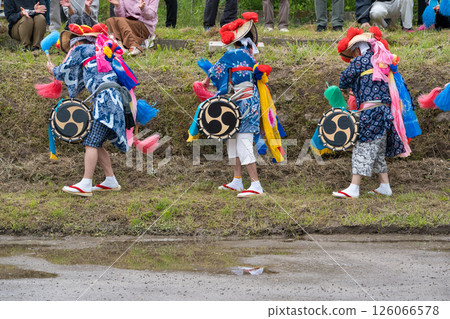 <Shimane Prefecture> Flower rice planting in Ikeda area - Rice planting music 126066578