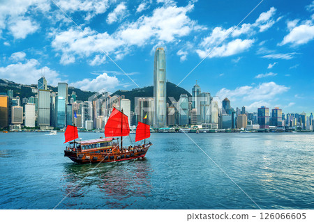 Scenic of Victoria harbor and Hong Kong city. 126066605