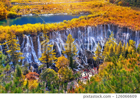 Nuorilang waterfall in Jiuzhaigou national park, China. Autumn in Sichuan. Nuorilang waterfall in Jiuzhaigou national park, China. Autumn in Sichuan. 126066609