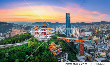 Scenic of Keelung city at sunset in Taiwan. 126066612