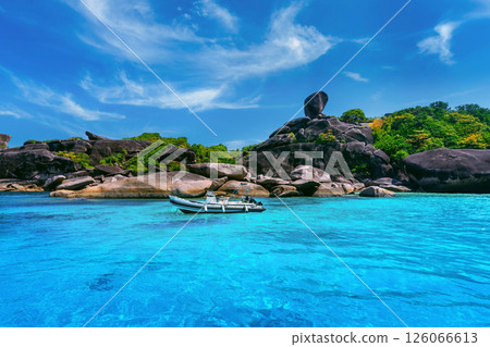 Sailboat rock with white sand beach at Similan island, Phang Nga, Thailand. 126066613