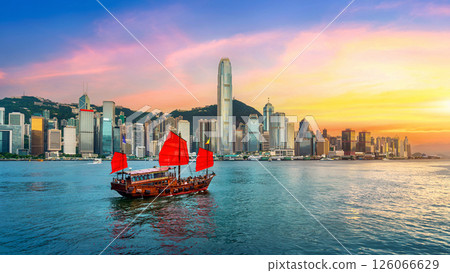 Hong Kong cityscapse at sunset. 126066629