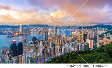 Hong Kong cityscapse and traffic at sunset. 126066630