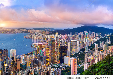 Hong Kong cityscapse at sunset. 126066638