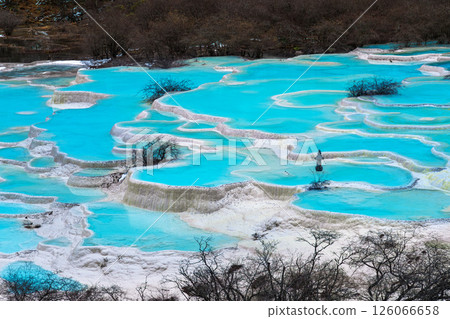 Aerial shots of Huanglong national park, China. 126066658