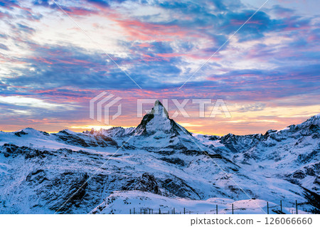 Matterhorn and swiss alps in Zermatt, Switzerland. Matterhorn at sunset. 126066660