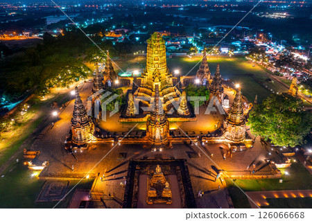 Wat Chaiwatthanaram temple at night, Ayutthaya in Thailand. 126066668