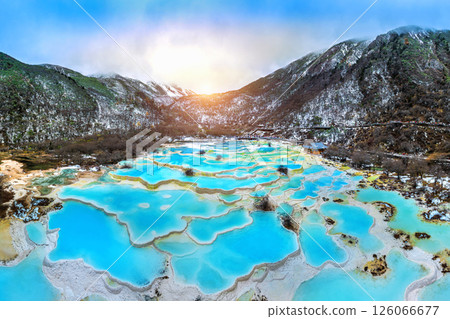 Aerial shots of Huanglong national park, China. Aerial shots of Huanglong national park, China. 126066677