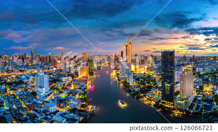 Aerial view of Bangkok city at twilight, Thailand. 126066721