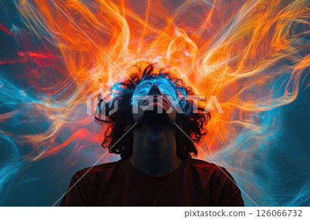 Brainwave data artist creates abstract visuals with EEG technology amidst immersive projections 126066732