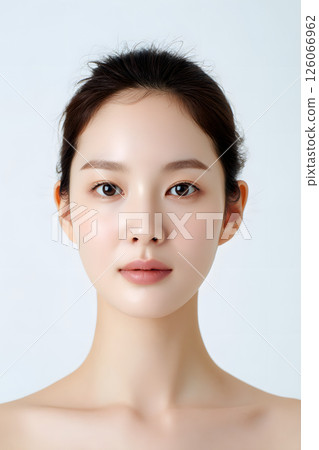 年輕女子的正面肖像。乾淨透明的美女形象 126066962
