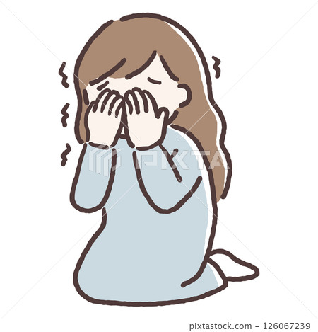 Illustration of a woman crying with anxiety or sadness Illustration of a woman crying with anxiety or sadness 126067239