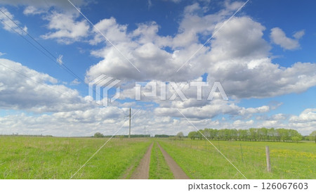 A beautifully scenic landscape showcasing a cloudy sky over lush green fields and meadows Time lapse. A beautifully scenic landscape showcasing a cloudy sky over lush green fields and meadows Time lapse. 126067603