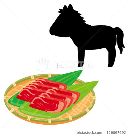 盛在濾鍋裡的馬刺身和馬的輪廓圖 126067692