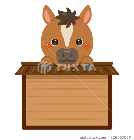Character illustration of a horse riding a wooden sign 126067697