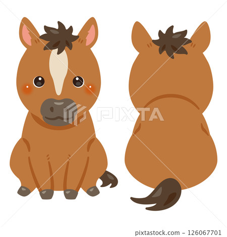 Set of front and back illustrations of a sitting horse 126067701