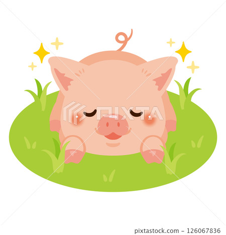 一隻豬在牧場休息的插圖 一隻豬在牧場休息的插圖 126067836