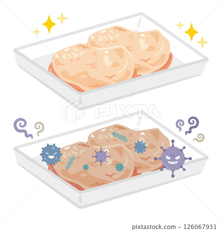 Illustration of spoiled and fresh chicken Illustration of spoiled and fresh chicken 126067931