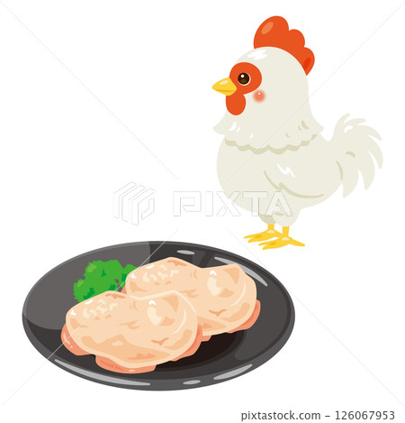 盤子裡的雞肉和雞肉插圖 盤子裡的雞肉和雞肉插圖 126067953