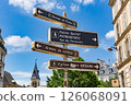 Traffic Signs to streets and places in Paris. Post Office, sports center, others 126068091
