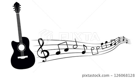 Black Guitar Silhouette with Notes. Music Poster Banner Design, Elements Black Guitar Silhouette with Notes. Music Poster Banner Design, Elements 126068128