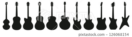 Minimalist Guitar Silhouette Set. Simple Musical Instrument Icons and Elements Minimalist Guitar Silhouette Set. Simple Musical Instrument Icons and Elements 126068154