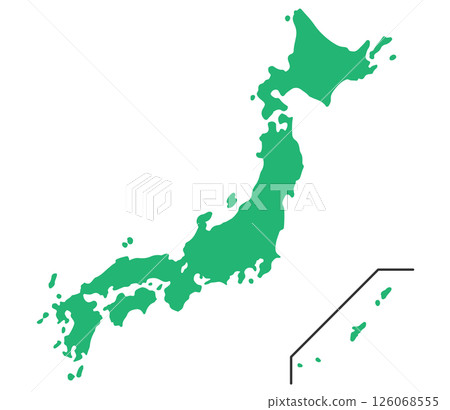 [Islands version] Simple illustration of a map of Japan in green 126068555