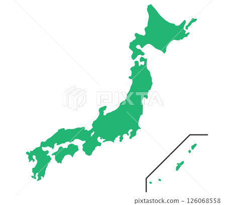 Simple illustration of a map of Japan in green Simple illustration of a map of Japan in green 126068558
