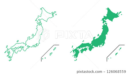 [Islands version] Simple illustration of a map of Japan in green 126068559