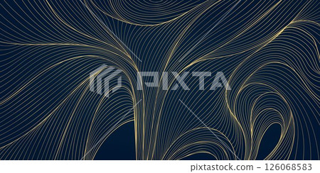 Vector gold line abstract wave pattern, elegant flow luxury texture design, wavy element, Japanese style background. Curve premium shape. 126068583