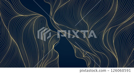 Vector gold line abstract wave pattern, elegant flow luxury texture design, wavy element, Japanese style background. Curve premium shape. 126068591