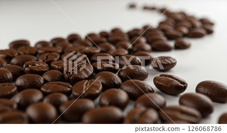 Artisanal Dark Roasted Coffee Beans Macro Photography on White Background 126068786
