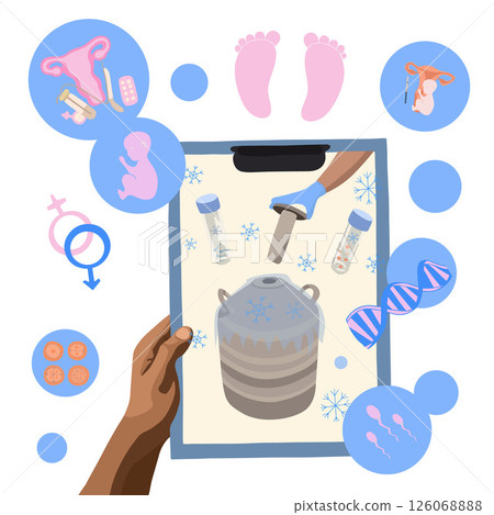 Vector isolated illustration of sperm and egg freezing. Cryo bank. Artificial insemination. 126068888