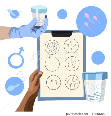 Vector isolated illustration of sperm defects. Spermogram. Laboratory examination of sperm. Vector isolated illustration of sperm defects. Spermogram. Laboratory examination of sperm. 126068898