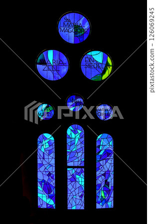 BARCELONA, SPAIN - DECEMBER 21, 2015 - Stained glass of Sagrada Familia 126069245